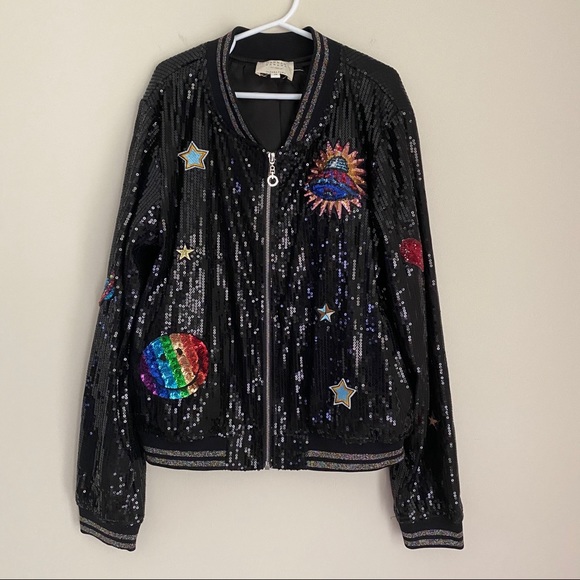 hannah banana sequin bomber jacket